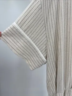Tuckernuck Cream Black Striped Midi shirt dress linen blend classic neutral M thumbnail 6