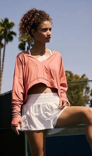 Free People Movement Fearless Top Small Orange Cropped Long Sleeve thumbnail 1