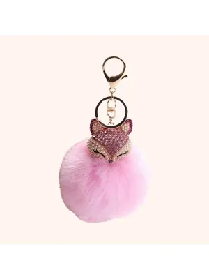 NEW Fluffy Fox Bag Charm Keychain Pom Pom Light Pink Pearl Rhinestone NWT thumbnail 3