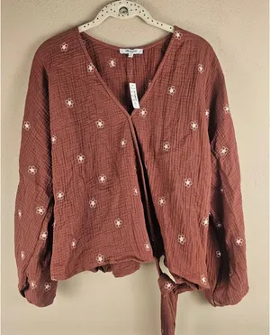 NWT‎ Madewell Womens Burnished Mahogany Lightspun Maira Wrap Top Shirt Blouse 1X thumbnail 1