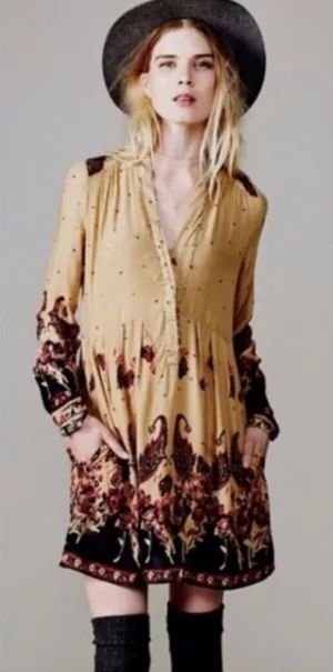 Free People Sierra Valley Shirt Dress – Gold Combo, Paisley Floral, Size Medium thumbnail 1