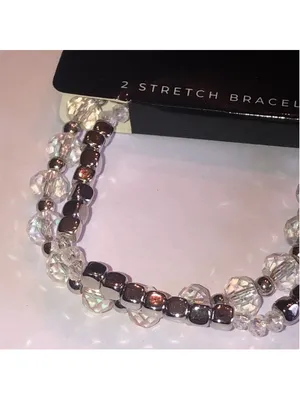 Jasmine Lane Silver Tone Clear AB Beaded Stretch Bracelets thumbnail 2