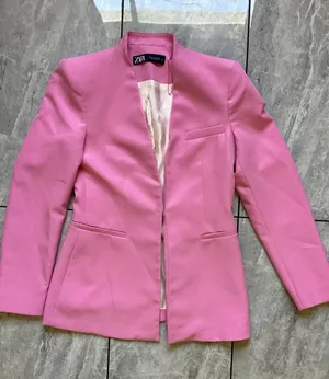 Zara Pink Open Front Tailored Blazer Jacket Womens Medium Collarless Hook Eye thumbnail 1
