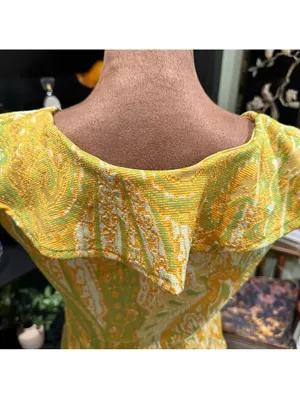 Zara Paisley Ruffle Blouse – Yellow & Green, Size Medium thumbnail 11