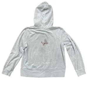 Disney Parks Disneyland Minnie Mouse Velour‎ Rhinestone Zip Up Hoodie Gray XL thumbnail 5
