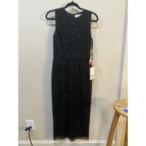 MAC DUGGAL 93758 GEOMETRIC EMBELLISHED SLEEVELESS A-LINE BLACK MIDI DRESS Size 4 thumbnail 4