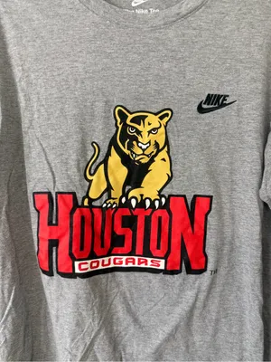 Nike Houston Cougars Grey Long-Sleeve‎ Shirt Graphic Size Large Cotton thumbnail 2
