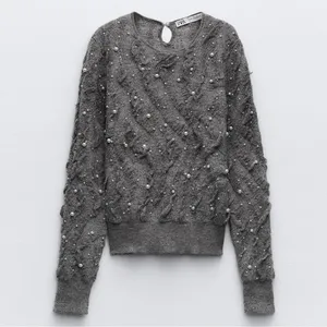 Zara Gray Sweater Gray Textured Wool Blend Cozy‎ Chunky Sweater Coquette thumbnail 2