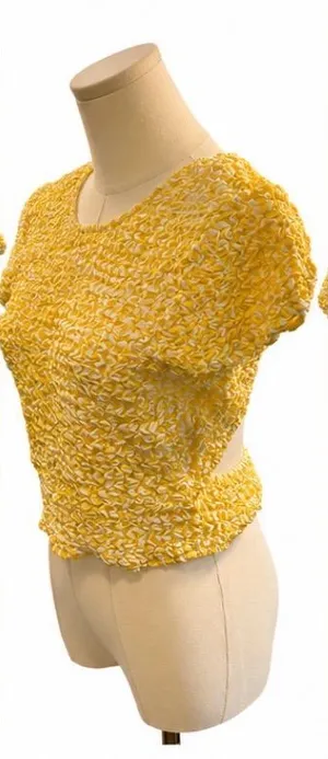 Lulus Yellow Textured Open Back Crop Top Size Large thumbnail 1