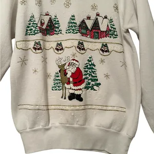 Vintage Oneita Ugly Christmas Sweatshirt 90s Santa Reindeer Cottage Size Med thumbnail 4