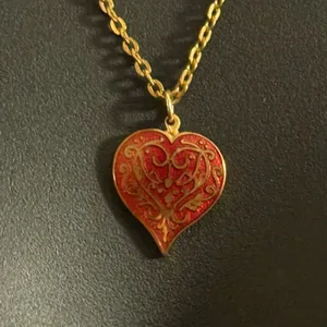 Vintage MMA Renaissance enameled Niello heart pendant necklace thumbnail 6