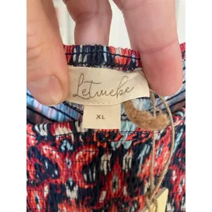 Anthropologie Let Me Be Boho Smocked Ikat Blouse Ruffle Sleeve‎ Romantic Peasant Top XL Boho thumbnail 4