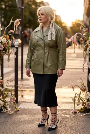 Eloquii Croc Faux Leather Jacket Olive thumbnail 2