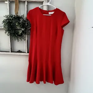 Amanda Uprichard Hudson Dress Lipstick Red Fit And Flare Flouncy‎ Hem Size M thumbnail 2