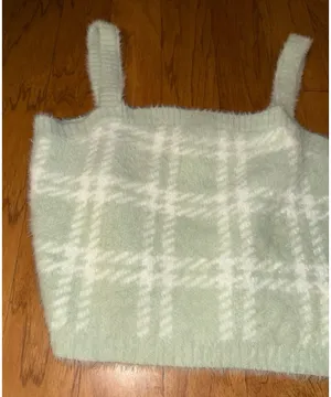 New PacSun Kendall & Kylie Light Mint Green + White Plaid Soft Cropped Top L thumbnail 3
