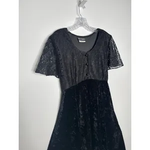 Vintage 1990s Ms. Choice Black Lace & Velvet Maxi Dress Made in USA large thumbnail 3