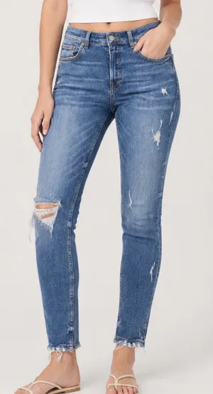 Zara Distressed Slim Skinny Jeans Size 34 Blue Denim thumbnail 1