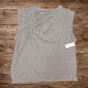 Anthropologie Pilcro Striped Ruched Sleeveless Top Ivory Black Cotton Small NWT thumbnail 2