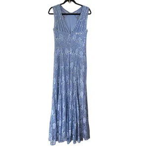 R&M Richards Dress Women's 10 Lace Sequin Maxi Formal Gown Homecoming Blue‎ thumbnail 4