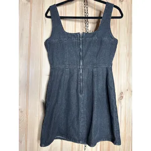 NWT Lulus So Delighted Washed Black Denim Corset Seam Mini Dress LBD Party Sz S thumbnail 4