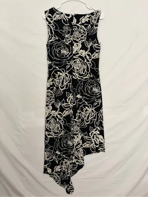 Mary L Couture Women Black Ivory Floral Asymmetric Hem Midi Dress Sz 10(A853) thumbnail 8