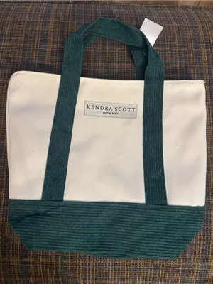 Kendra Scott Forest Green Corduroy and Cream Mini Tote thumbnail 1