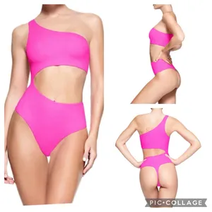 SKIMS Size 3X fits everybody one shoulder cut out bodysuit - neon pink NWT thumbnail 6