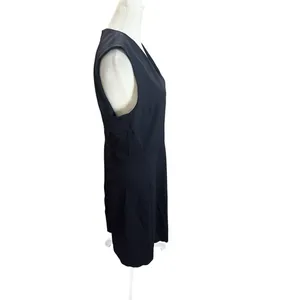 MM LaFleur Black Sheath Dress 12 Sleeveless Career Minimalist Stretch Midi thumbnail 3