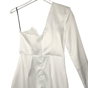 NBD White Satin One Shoulder Long Sleeve Mini Dress Asymmetrical Bridal Sz S NEW thumbnail 7