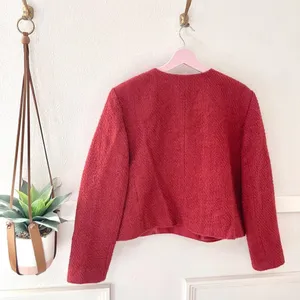 Ann Taylor Tweed Crew Neck Double Breasted Jacket Size 14 Bright Brick Old Money thumbnail 7