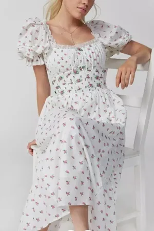 For Love & Lemons Guisti Floral Midi Dress – Smocked Bodice, Women’s Size S thumbnail 1