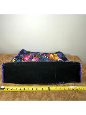 Laurel Burch Laurel's Garden Cats Floral Large Canvas Tote Bag Purple 20" thumbnail 5