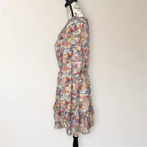 Zara Pink Blue Floral Ruffle Mini Dress Long Sleeve Smocked Tiered‎ Boho Travel thumbnail 7