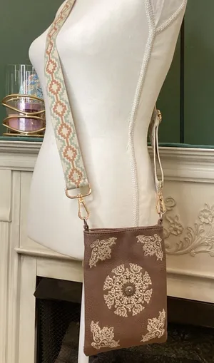 American Bling Tan and Brown Boho Crossbody‎ Bag Western Style Faux Leather thumbnail 1
