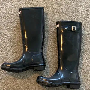 Hunter Black Winter Rain Boots High Shine Waterproof thumbnail 3