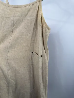 Vintage Motherhood Maternity Linen Blend Spaghetti Strap‎ Dress in Tan Beige thumbnail 4