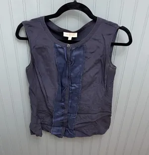 Tory Burch Womens‎ Silk Sleeveless Button Down Tank Top Navy Blue Size 4 thumbnail 1
