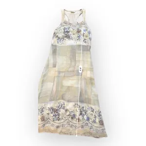 Bonnie Strauss Vintage Chiffon lined Blue Green Floral Maxi Sundress Size 8‎ thumbnail 4