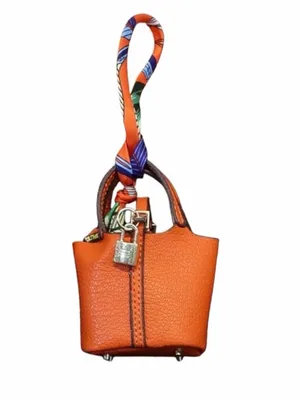 NWOT Mini Bucket Picotin Lock Style Purse/Keychain Orange thumbnail 4