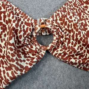 Old Navy Women's 3X Plus Size Brown White Spotted O-Ring V-Neck Bikini Swim Top thumbnail 2
