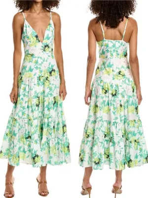 Beulah Style Floral Tiered Maxi Midi Dress White Green Yellow Boho Bohemian thumbnail 2
