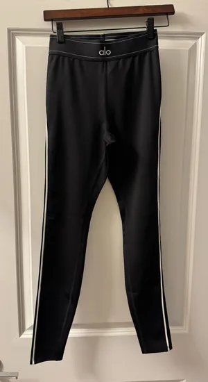 Alo Yoga Black Leggings with White Side Stripes thumbnail 1