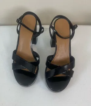 Classic Black Patent Block Heel Sandals with Ankle Strap thumbnail 1