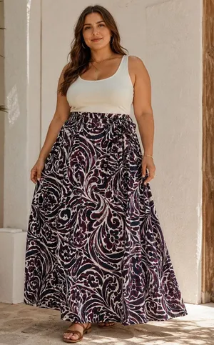 Moon Orchid Boho Maxi Skirt Sz L Cottagecore Festival Abstract Artsy Coastal thumbnail 1
