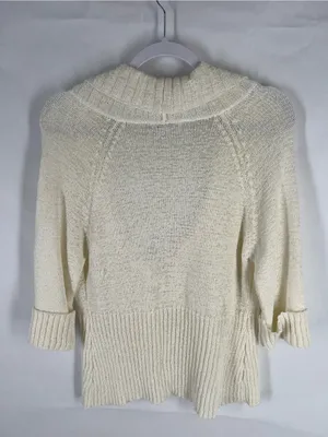 WD-NY Ivory Open‎ Knit Cotton Blend Shawl Collar Cardigan Size L thumbnail 7