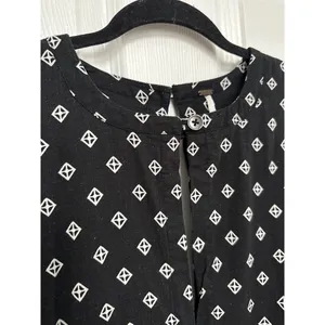 Free People Romper Ashley Black White Diamond Boxy Linen Blend XS thumbnail 7
