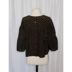 MADEWELL Silk Black Gold Heart Flip Button Back Tiered Top Blouse X-Small thumbnail 9