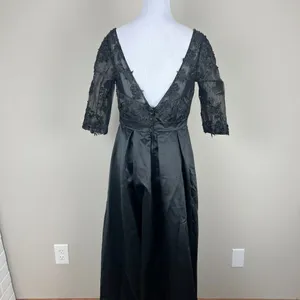 Formal Gown‎ Dress 10 Black Floral Applique Beaded A-Line Evening Whimsigoth thumbnail 10