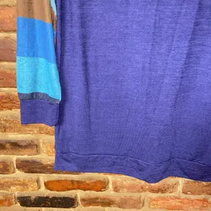 Women's Blue Color Block Pullover Lightweight Knit Sweater Size Large thumbnail 3