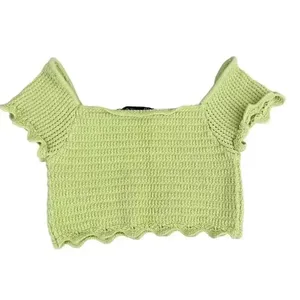 Zara Lime Green Crochet Off Shoulders Cropped Tank Top SZ S #1138 thumbnail 5